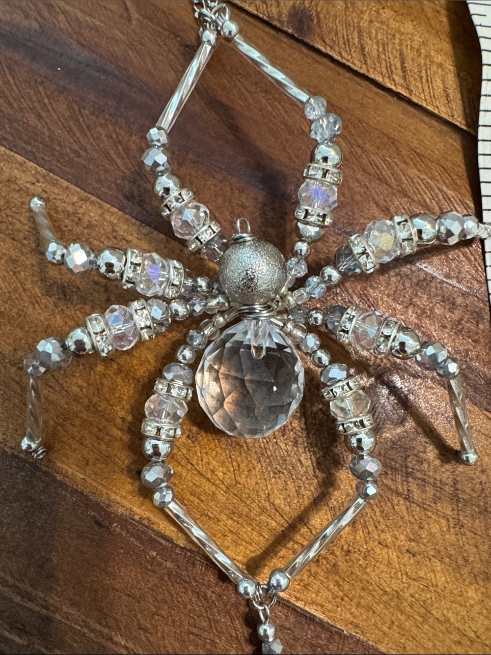 Handmade Crystal Spider Suncatcher in Silver Tone - Picture 2 of 5